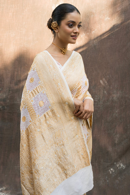 Red Rai Dana Gharchola Georgette White Bandhej Saree