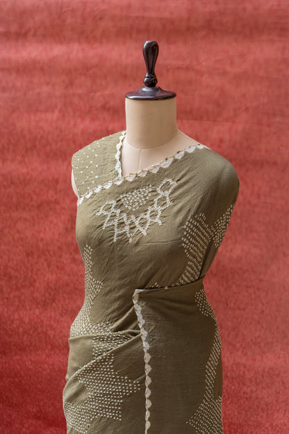 Moonga Rai Dana Olive Green Bandhej Saree