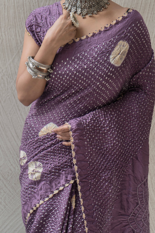 Chiniya Shibori Rai Dana Purple Bandhej Saree