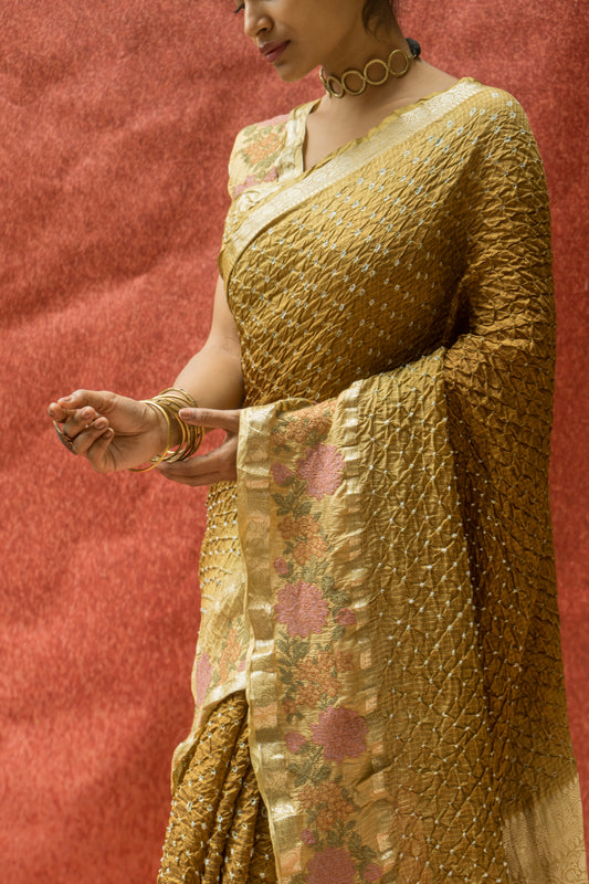 Kota Shaded Mehendi Green Rai Dana Embroidered Saree