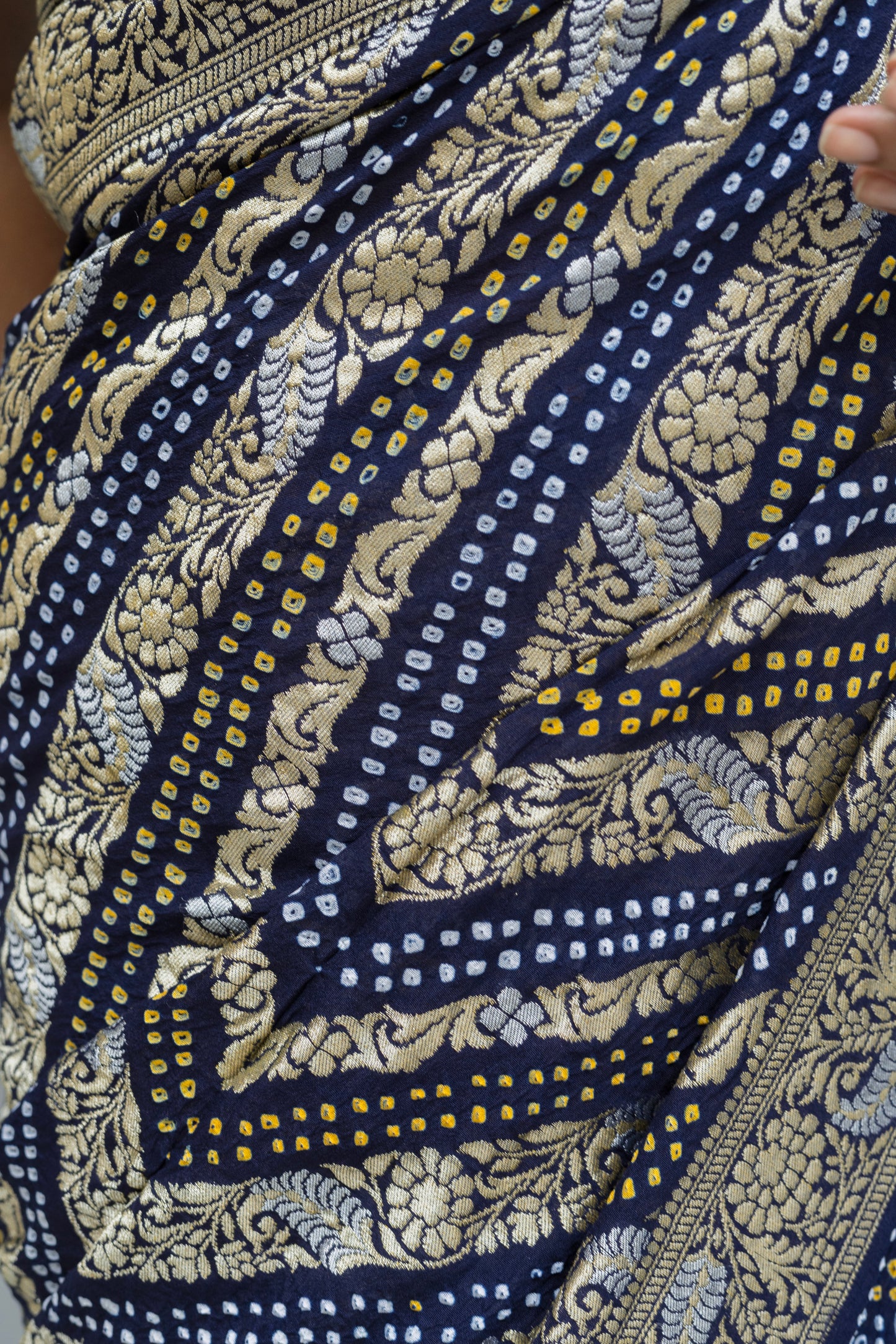 Georgette Double Border Leheriya Bandhej Royal Blue Saree