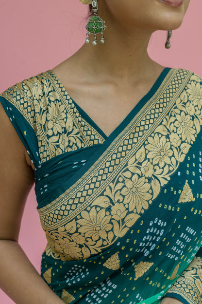 Georgette Ombre Green Boota Bandhej Saree