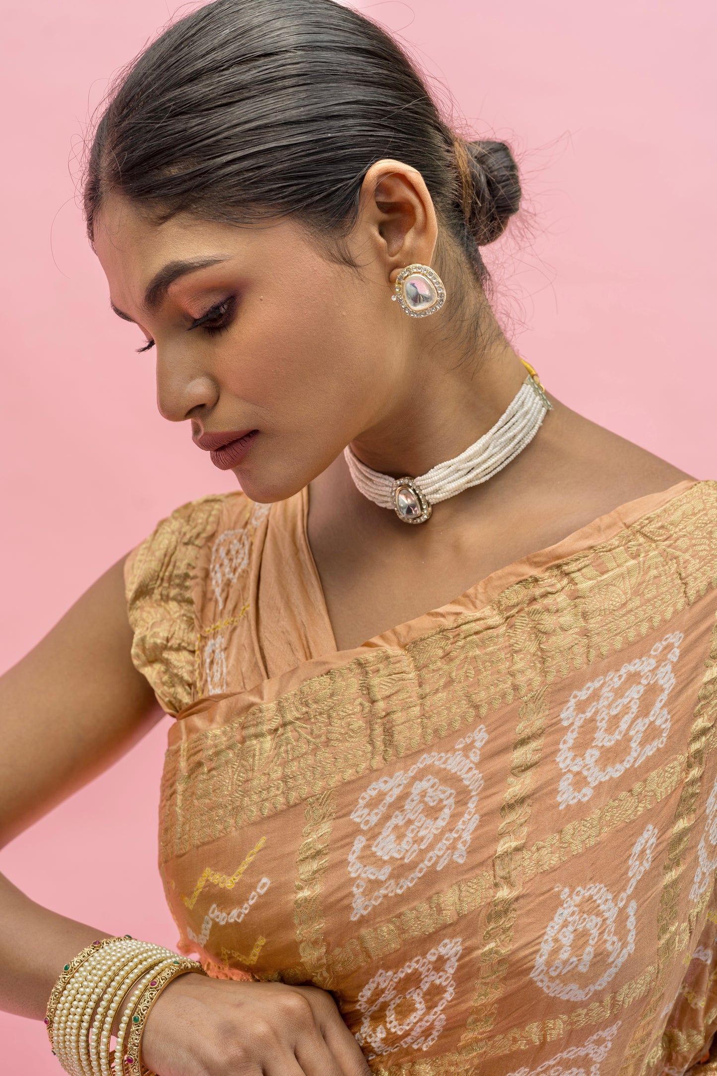 Gajji Naqshi Gharchola Biscuit Bandhej Saree