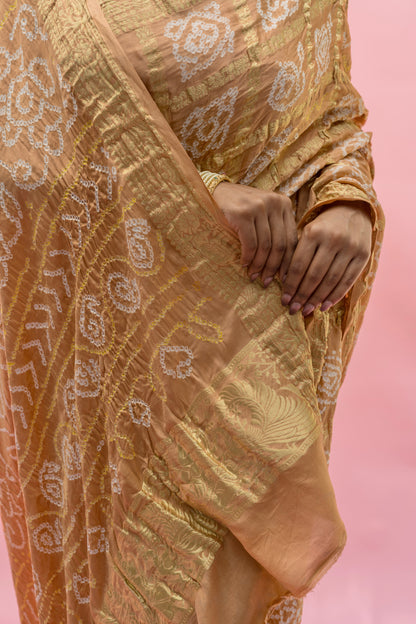 Gajji Naqshi Gharchola Biscuit Bandhej Saree
