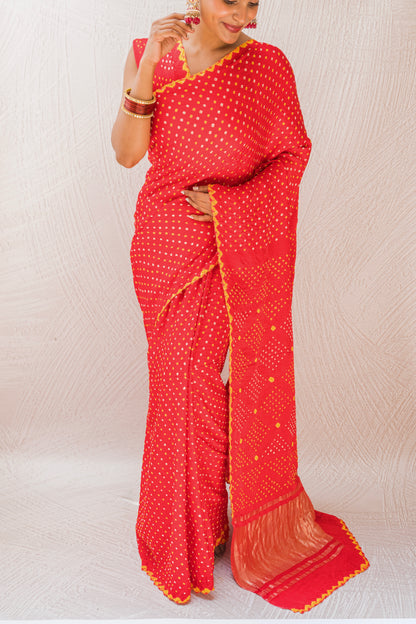 Gajji Rai Dana Red Bandhej Saree