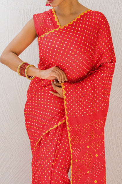 Gajji Rai Dana Red Bandhej Saree