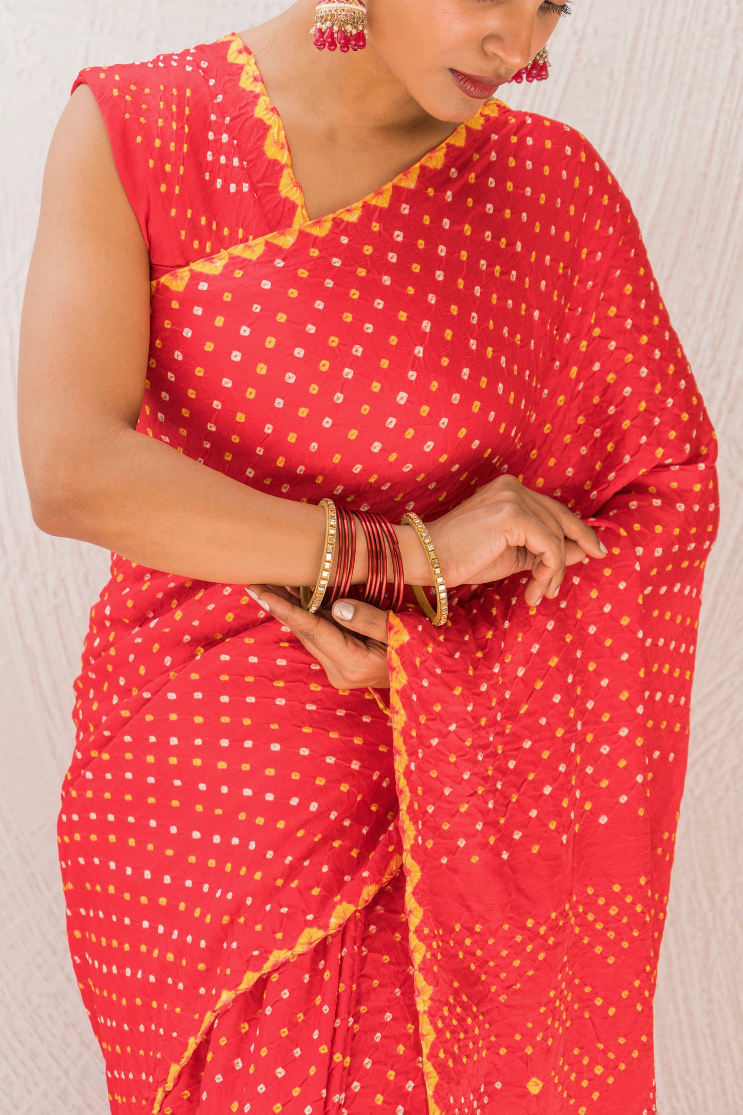 Gajji Rai Dana Red Bandhej Saree