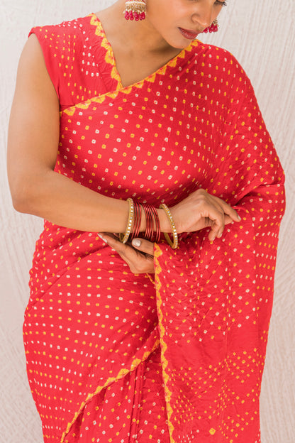 Gajji Rai Dana Red Bandhej Saree