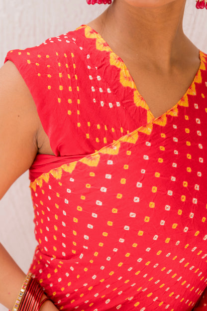 Gajji Rai Dana Red Bandhej Saree