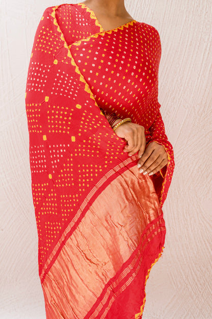 Gajji Rai Dana Red Bandhej Saree