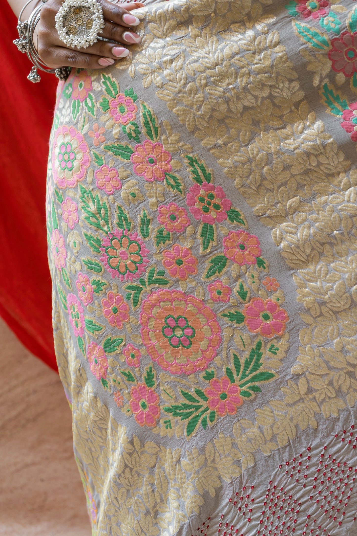 Georgette Mehrab Rai Dana Grey Bandhej Saree