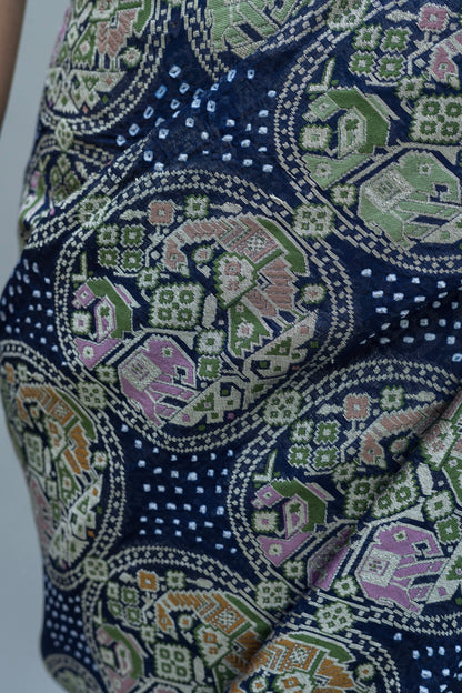 Georgette Patola Boota Meenakari Royal Blue Bandhej Saree