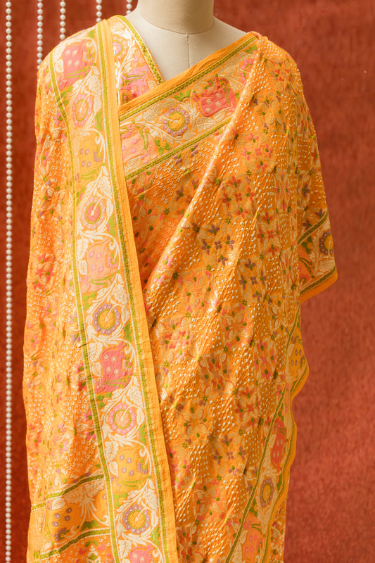 Georgette Pichwai Jaal Orange Bandhej Saree