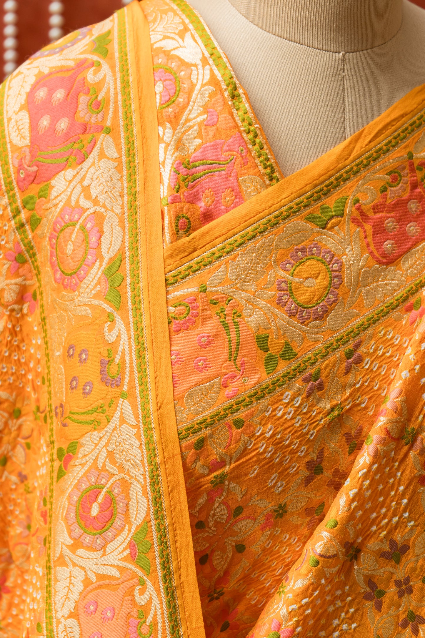 Georgette Pichwai Jaal Orange Bandhej Saree
