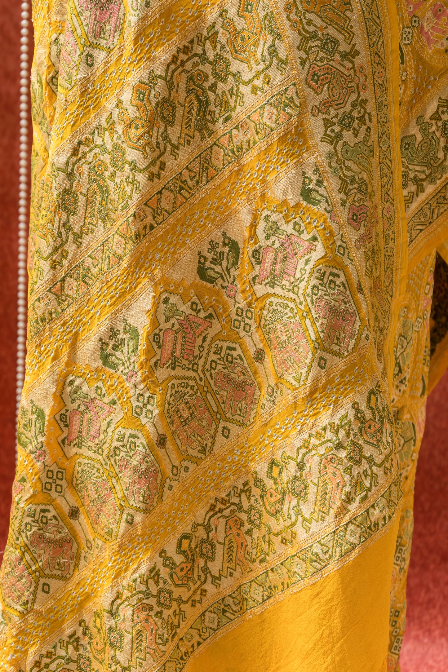 Georgette Patola Boota Meenakari Yellow Bandhej Saree