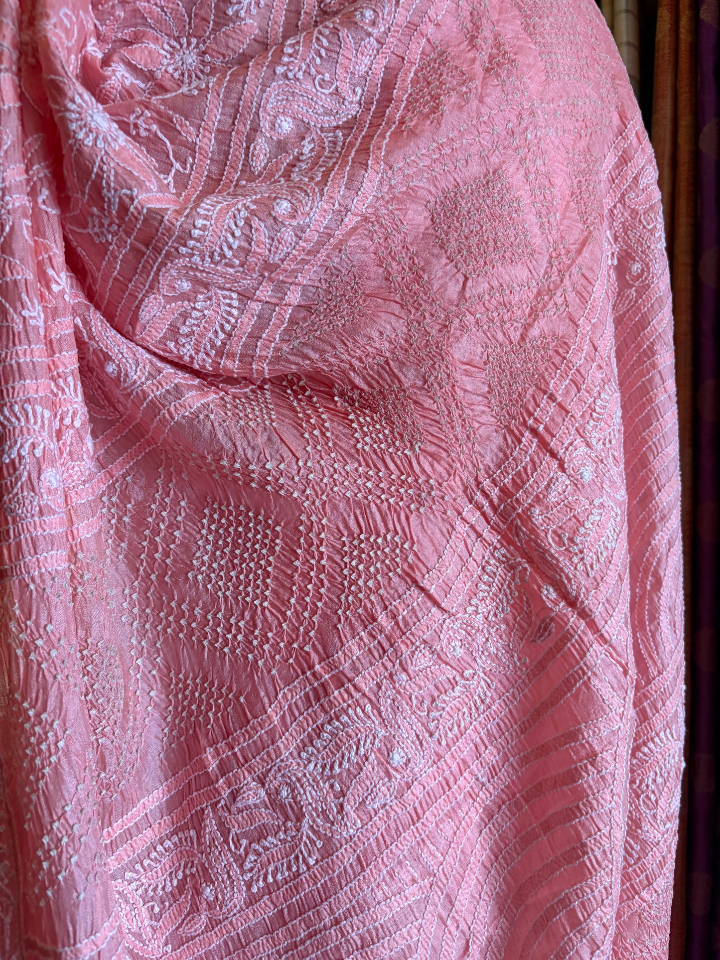 Tusser Lucknowi Rai Dana- Pastel Pink Saree