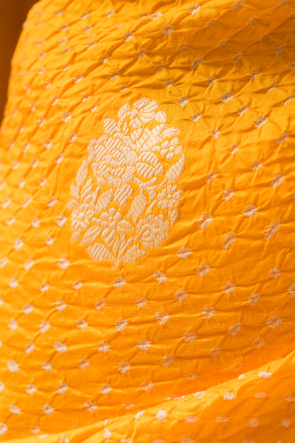 Katan Parsi Boota Yellow Bandhej Saree