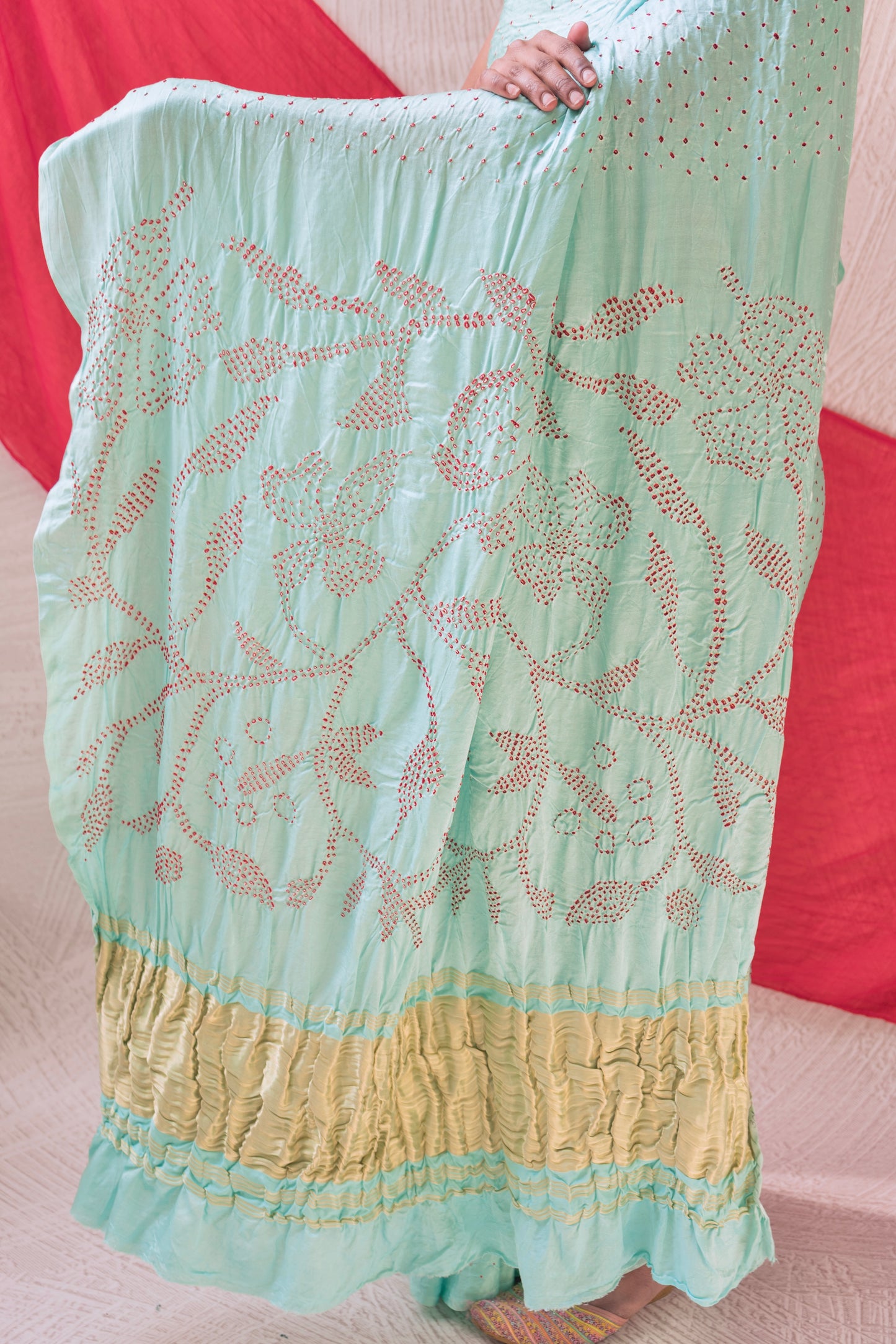 Gajji Rai Dana Sky Blue Bandhej Saree