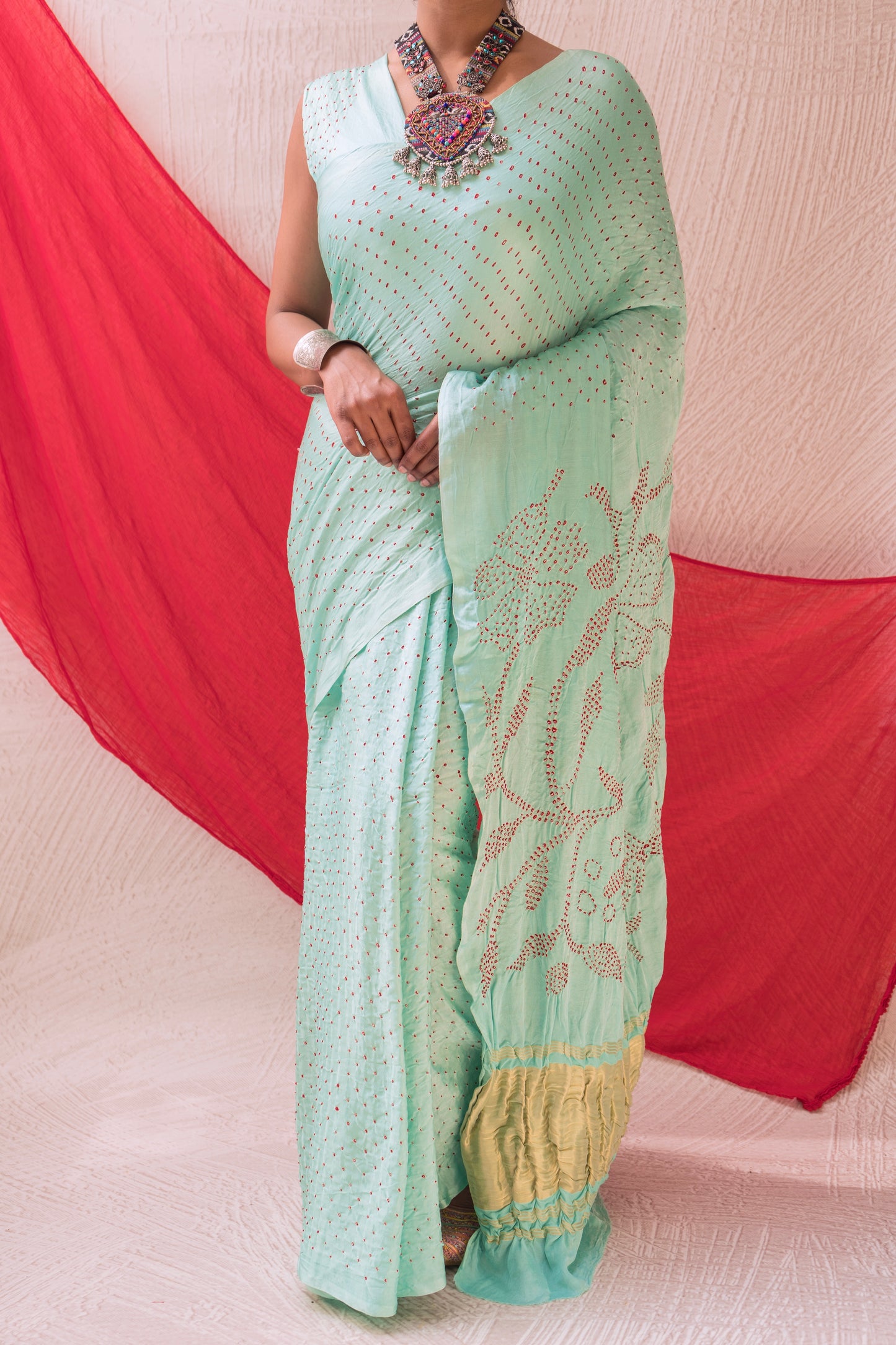Gajji Rai Dana Sky Blue Bandhej Saree
