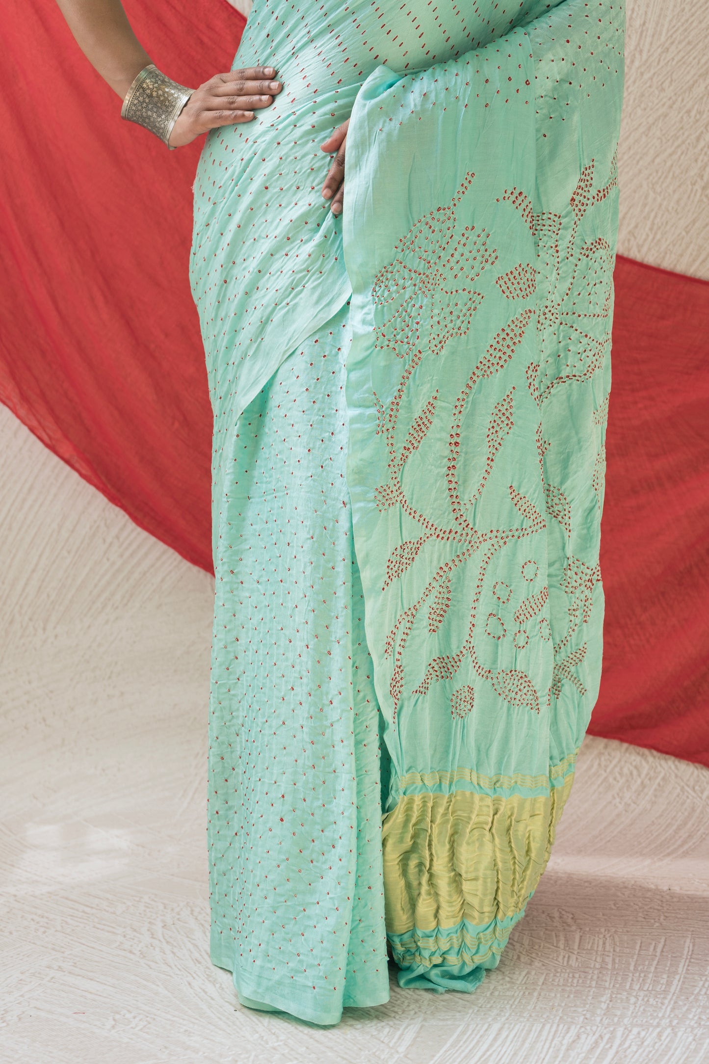 Gajji Rai Dana Sky Blue Bandhej Saree