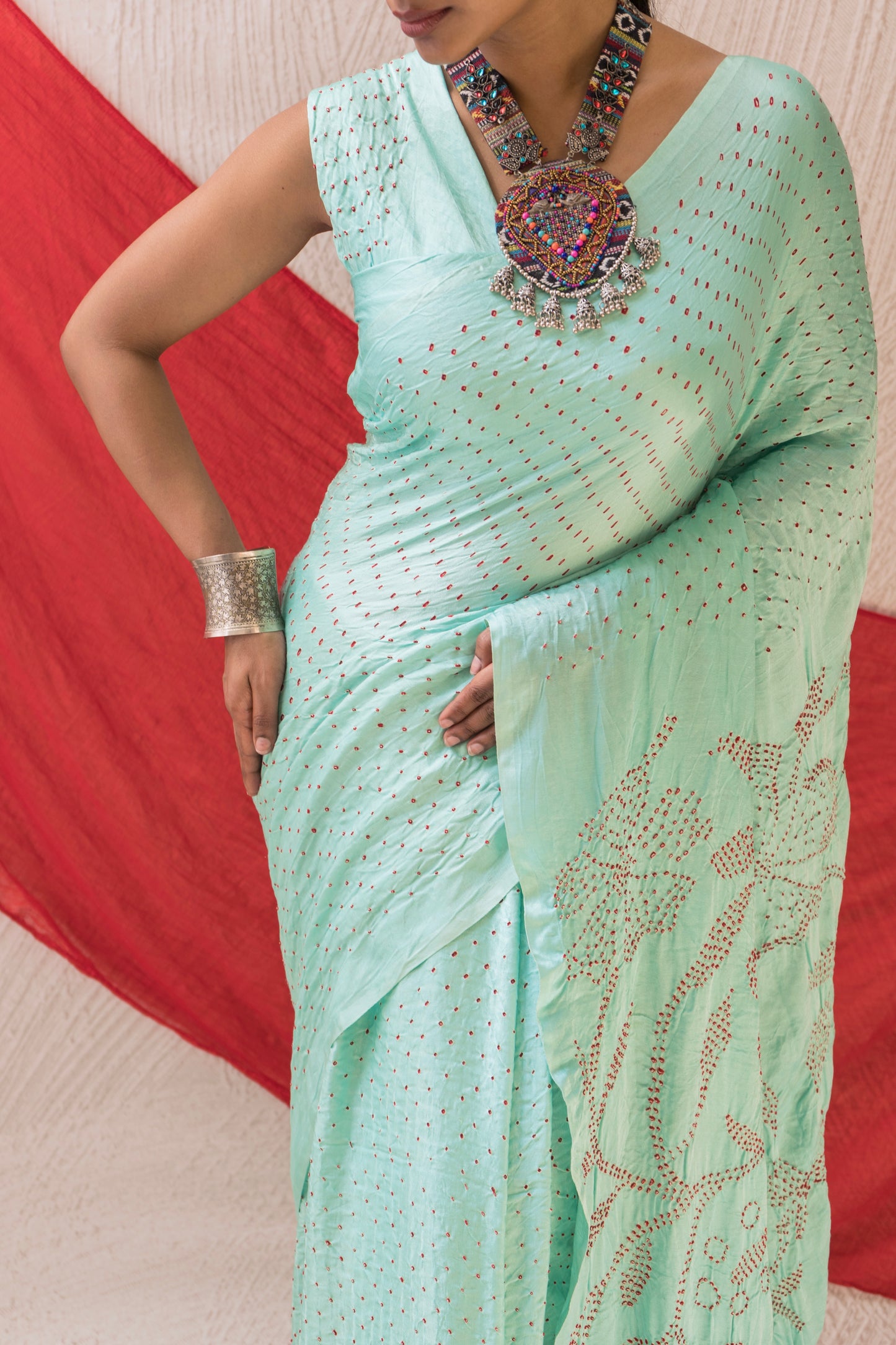 Gajji Rai Dana Sky Blue Bandhej Saree