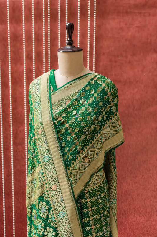 Georgette Patola Meenakari Green Bandhej Saree