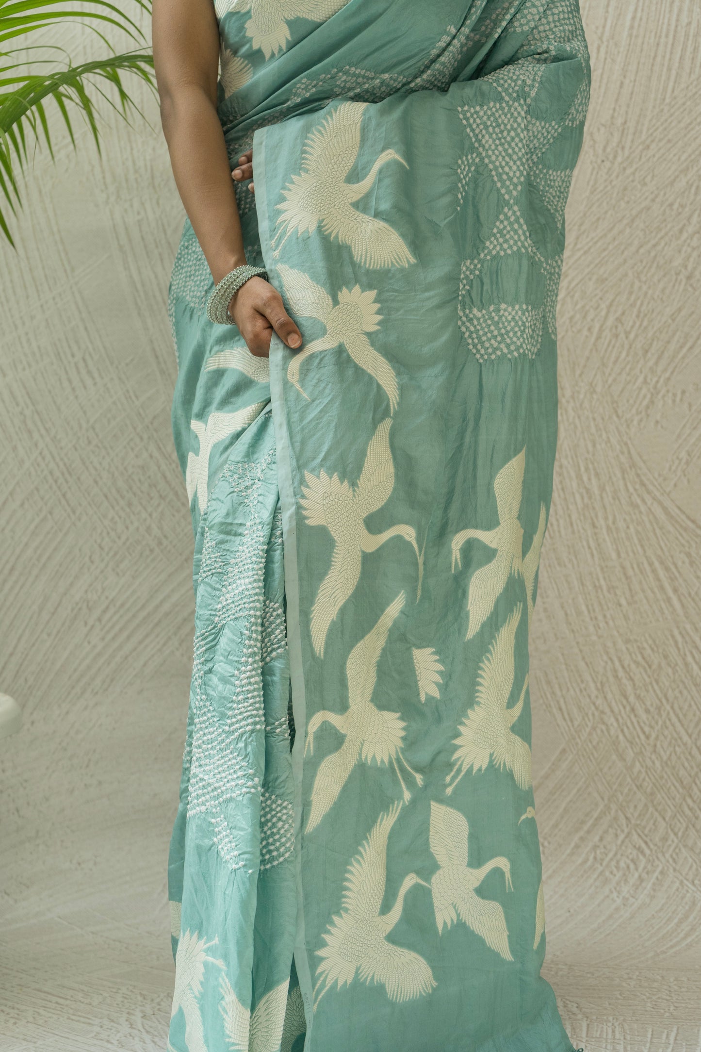 Katan Swan Motif Parsi Pastel Blue Bandhej Saree