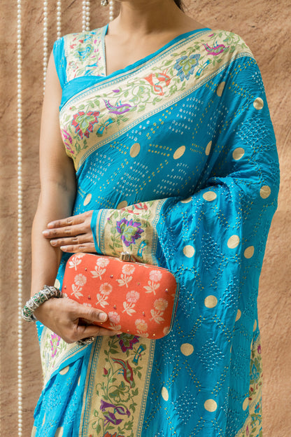 Georgette Paithani Meenakari Blue Bandhej Saree
