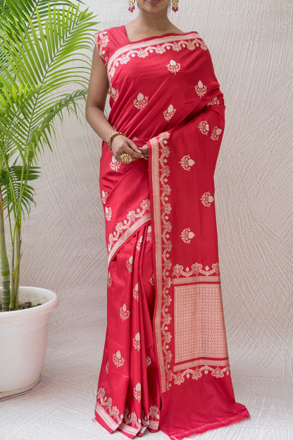 Katan Boota Red Saree