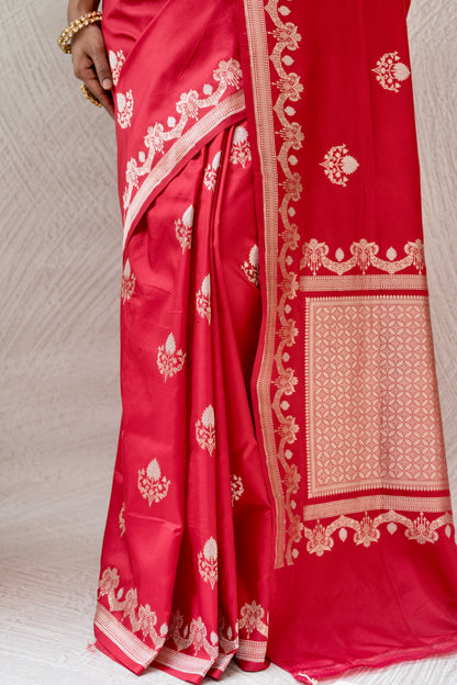 Katan Boota Red Saree