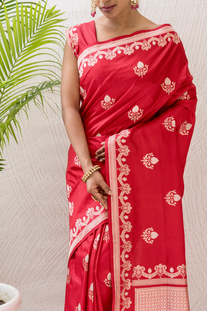 Katan Boota Red Saree