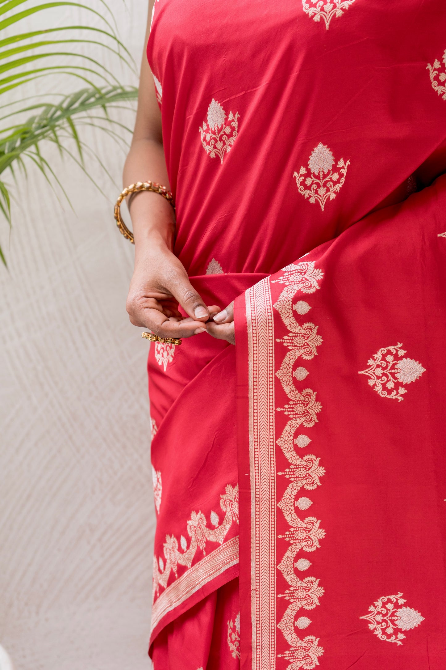 Katan Boota Red Saree