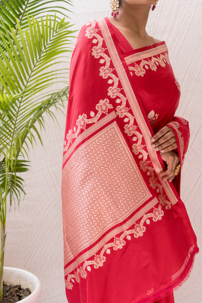 Katan Boota Red Saree