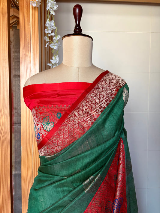 Meenakari Contrasting Matka Saree