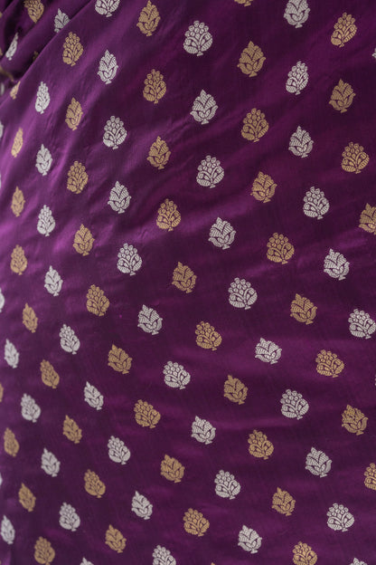 Purple Booti Silver Gold Saree