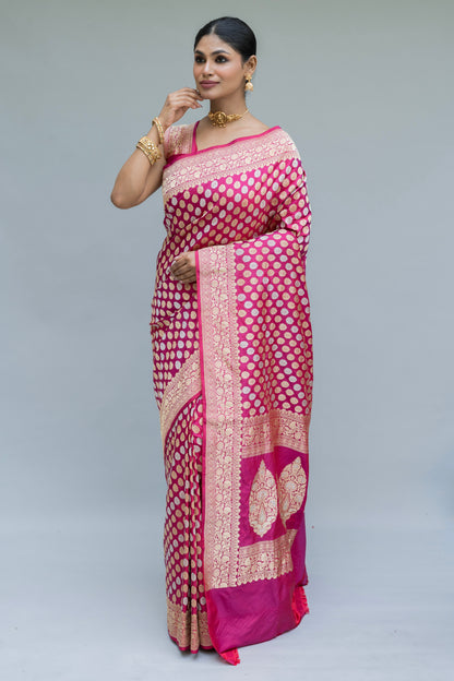 Katan Kadhua Silver Gold Booti Rani Saree