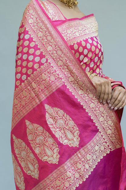 Katan Kadhua Silver Gold Booti Rani Saree