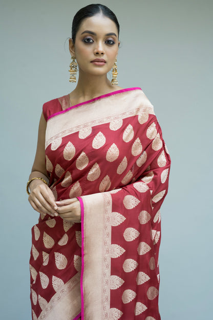 Maroon Katan Booti Upada Saree