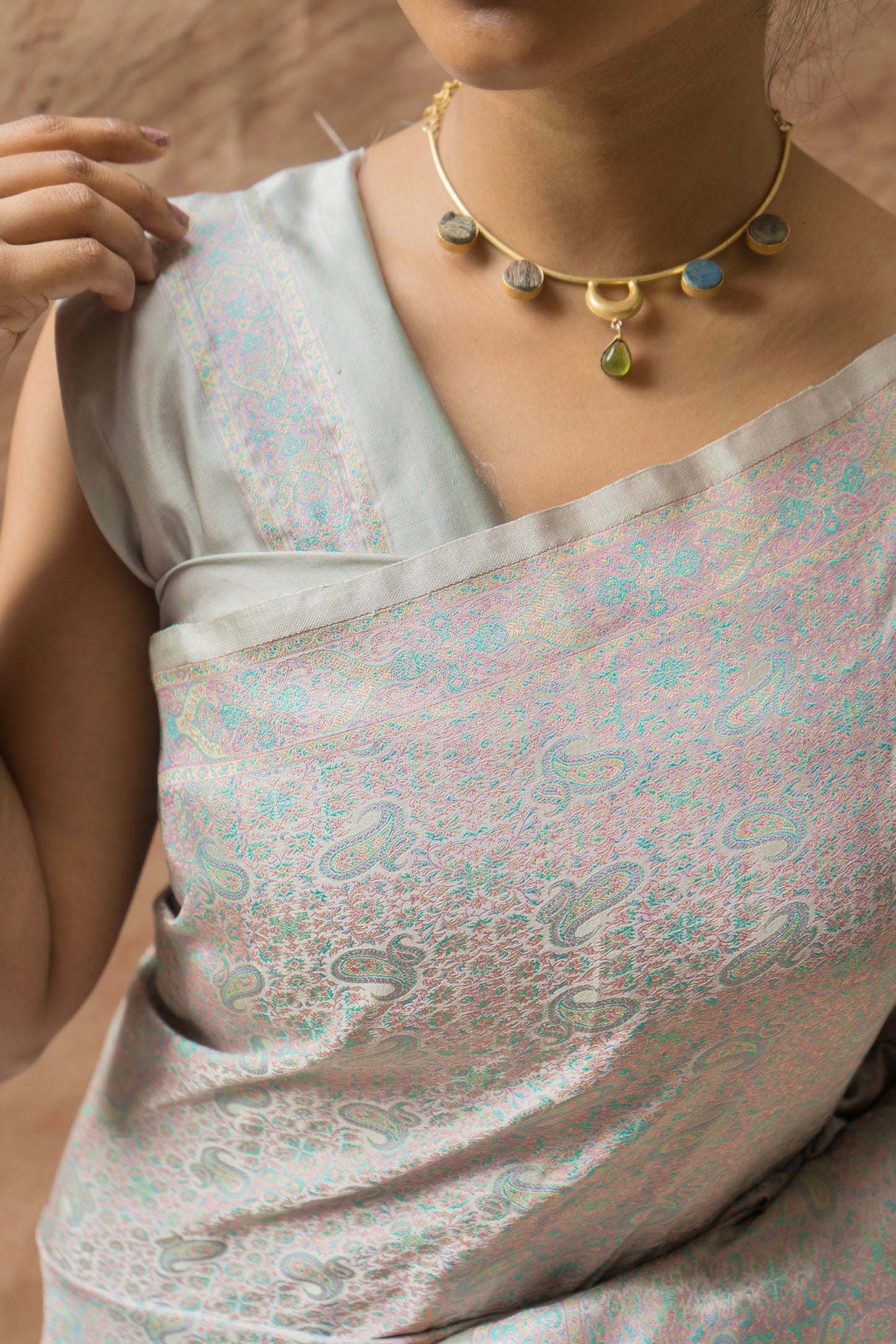 Designer Steel Grey Banarasi saree in pure silk with Resham Tanchoi weave details