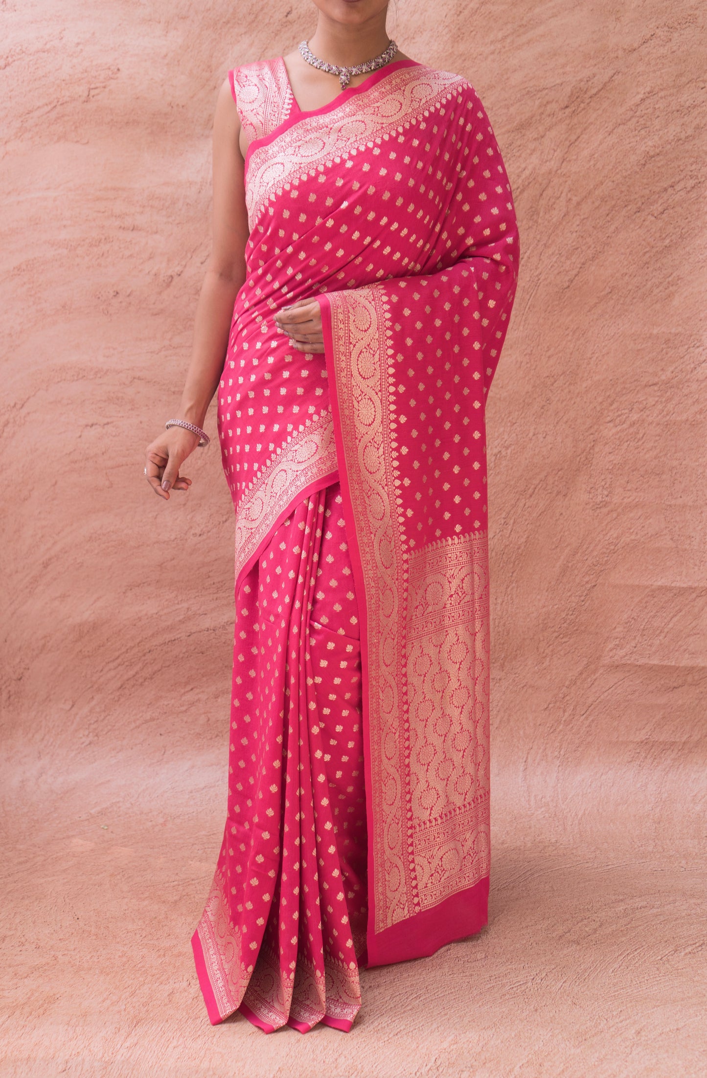 Premium Red Moonga silk Banarasi saree showcasing handwoven artistry