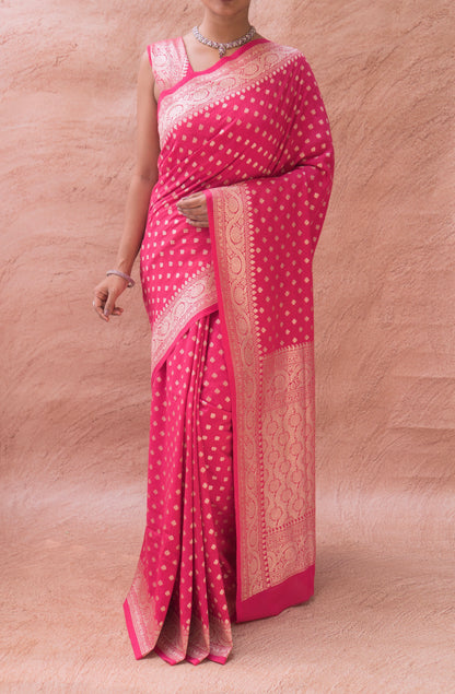 Premium Red Moonga silk Banarasi saree showcasing handwoven artistry