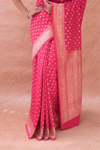 Pure red Moonga silk Handloom Banarasi saree crafted on authentic handloom
