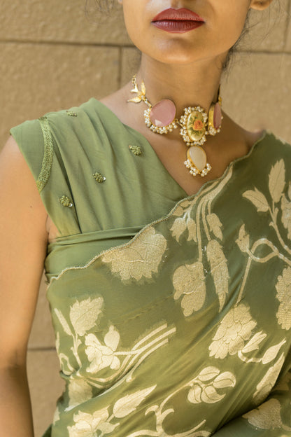 Mehendi Green Georgette Embroidered Saree