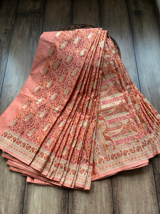 Peach Jamawar Zari Saree