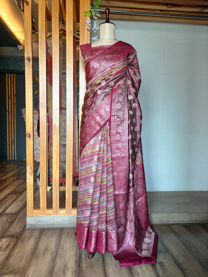 Handloom Chiniya Silk Leheriya Rani Saree