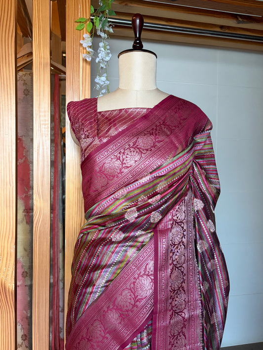 Handloom Chiniya Silk Leheriya Rani Saree