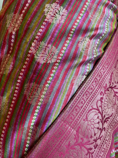 Handloom Chiniya Silk Leheriya Rani Saree