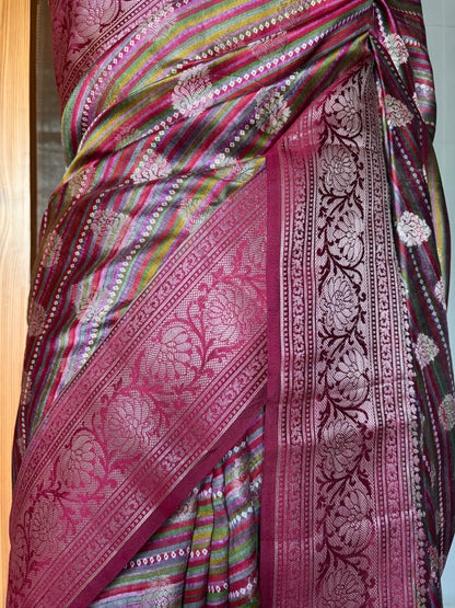 Handloom Chiniya Silk Leheriya Rani Saree