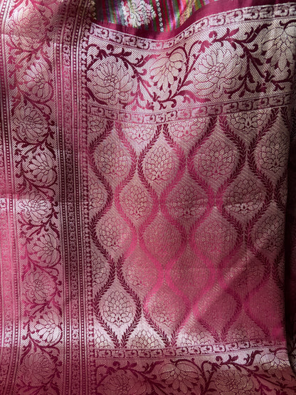 Handloom Chiniya Silk Leheriya Rani Saree