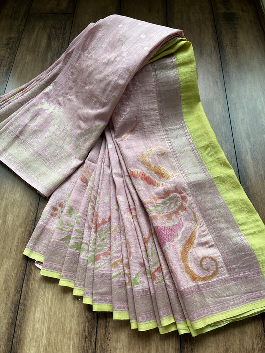 Tusser Patola Pastel Pink Saree